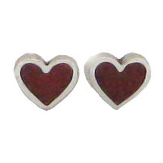 Inlay Heart, Coral Earrings