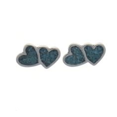 DOUBLE HEART, TURQUOISE INLAY EARRINGS