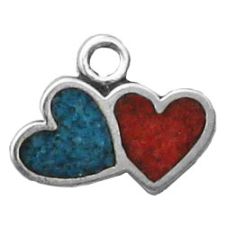 Double hearts, Turquoise and Simulated Coral Inlay Pendant
