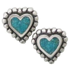 Beaded Heart, Turquoise Inlay Earrings