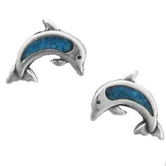 Dolphin, Turquoise Inlay Earrings