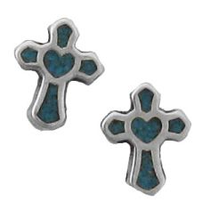 Cross/ Heart Turquoise Inlay Earrings