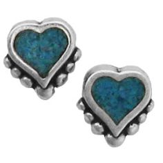 Beaded Heart, Turquoise Inlay Earrings