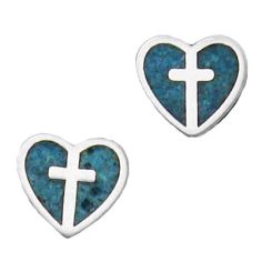 Heart with Cross, Inlay Earrings