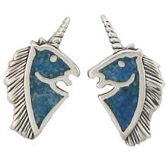 Unicorn Head, Turquoise Inlay Earrings
